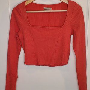 Urban Outfitters Orange Long Sleeve Square Neck Ribbed Crop Top Size Large.